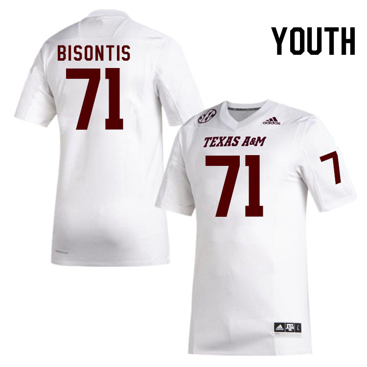 Youth #71 Chase Bisontis Texas A&M Aggies College Football Jerseys Stitched Sale-White